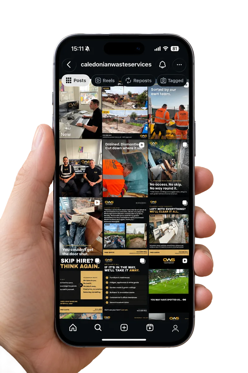 Caledonian Waste Services social media posts on a phone