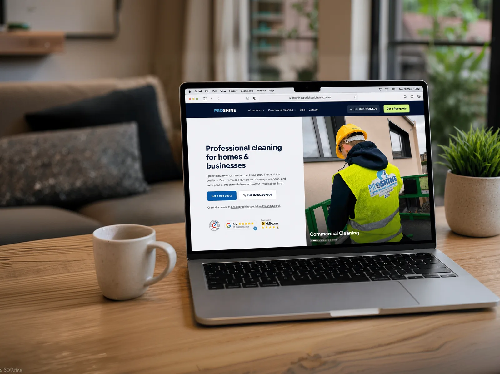 The Proshine website on a laptop