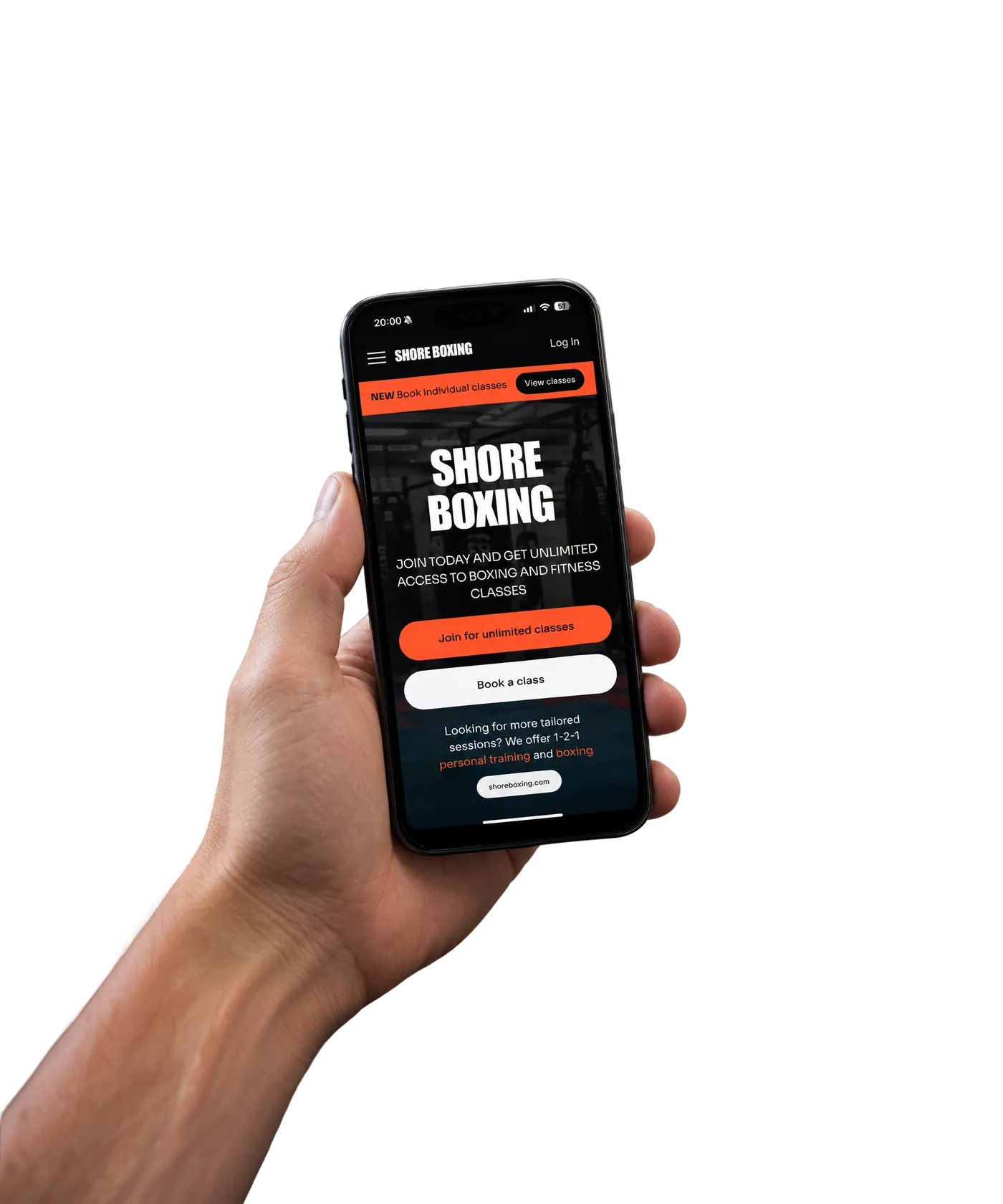 The Shore Boxing website on a phone