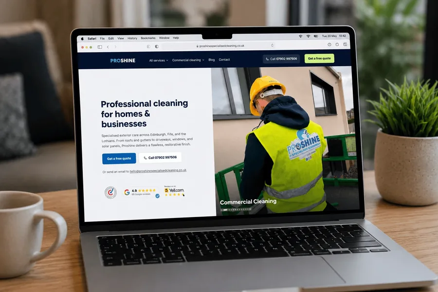 The Proshine Specialised Cleaning website, designed and built by Simplegrowth